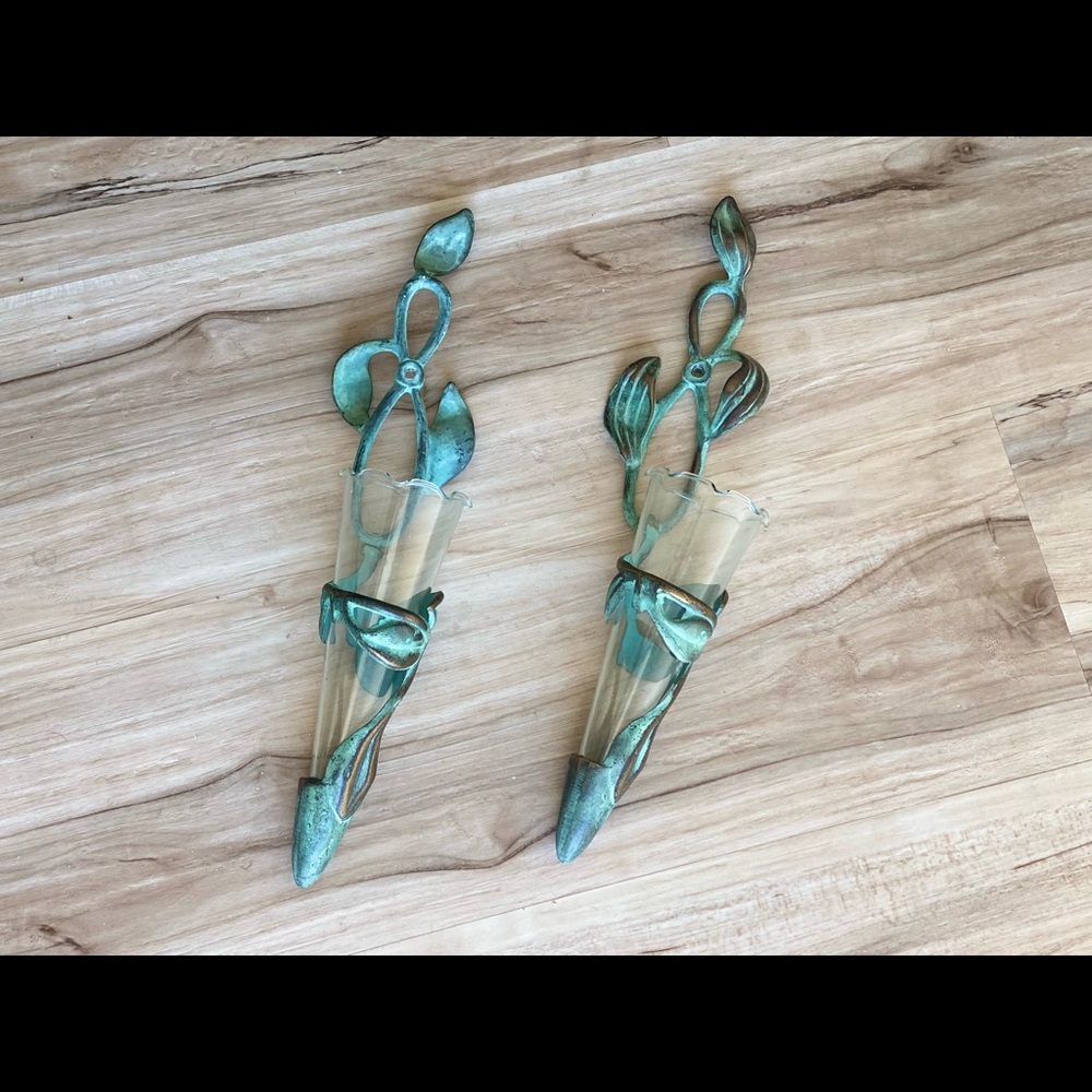 Metal glass wall flower vase. Great for inside or out